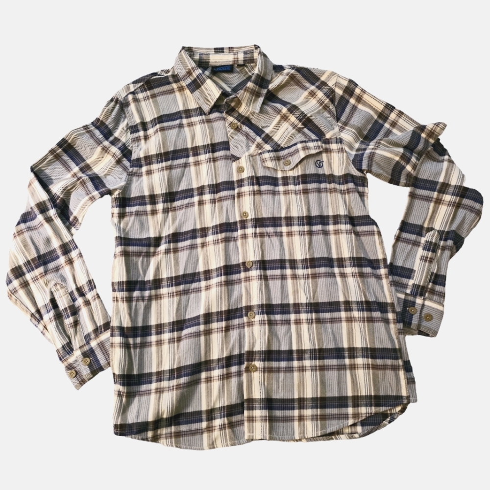 Vans Plaid Blue Tan Cotton Blend Button-Up Shirt Long Sleeve Casual Medium